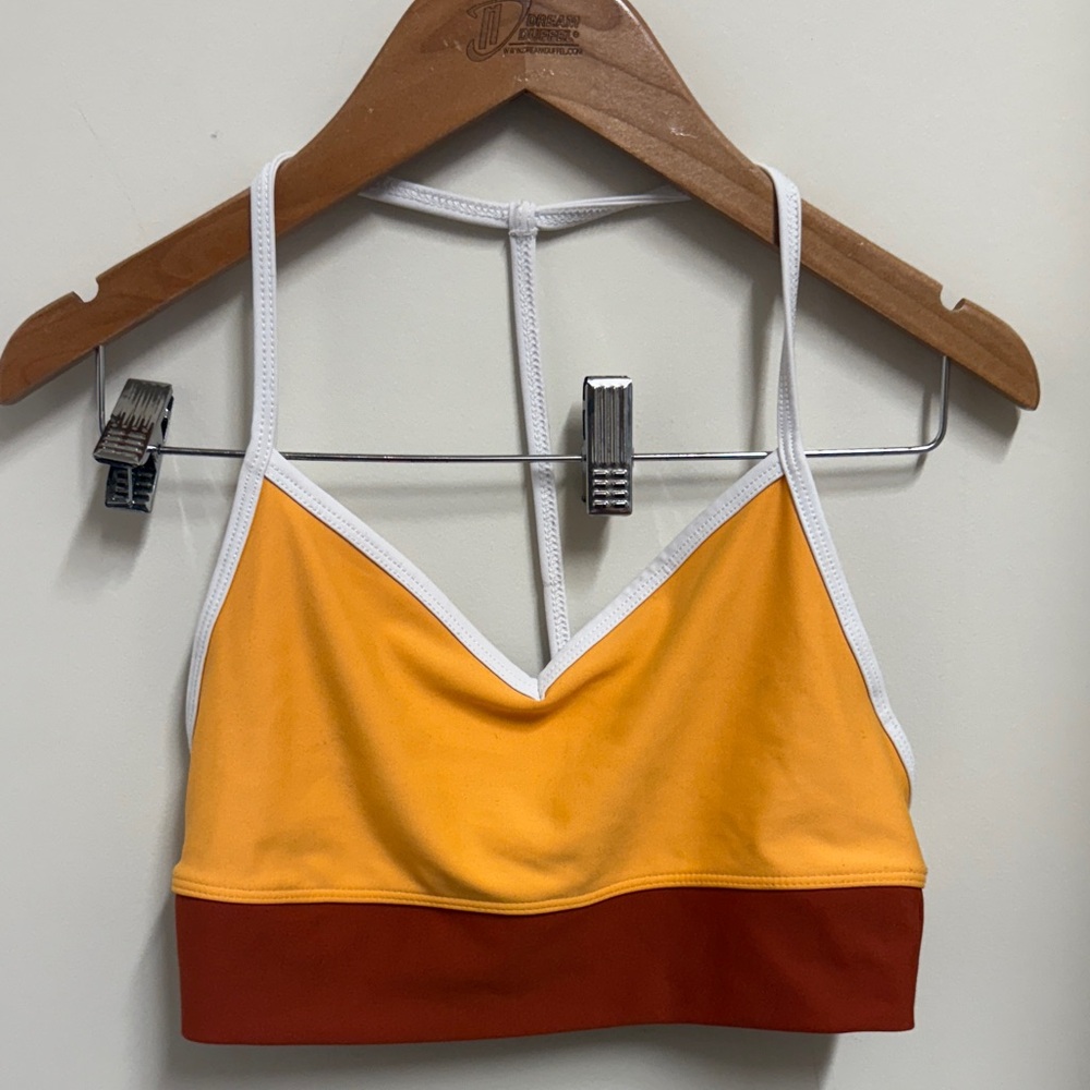 Color-Block Yellow & Brown Bralette with White Trim